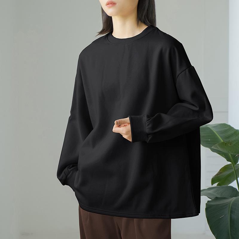 Velvet Thickened Large Version of Solid Color Sweatshirt for Women Loose Pure Cotton Top for Women's