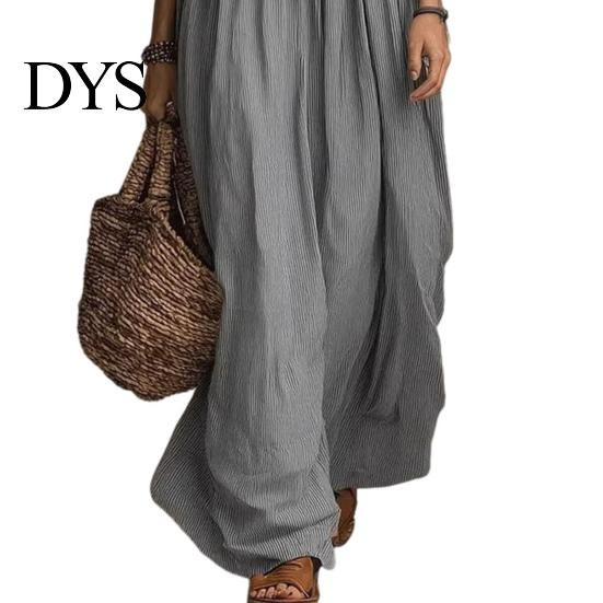 Quarter Sleeve Dress Women Summer Long Dress, 3/4 Ruffle V Neck Slimming Maxi Casual Loose Fit Flowy Beach Vacation Sundress