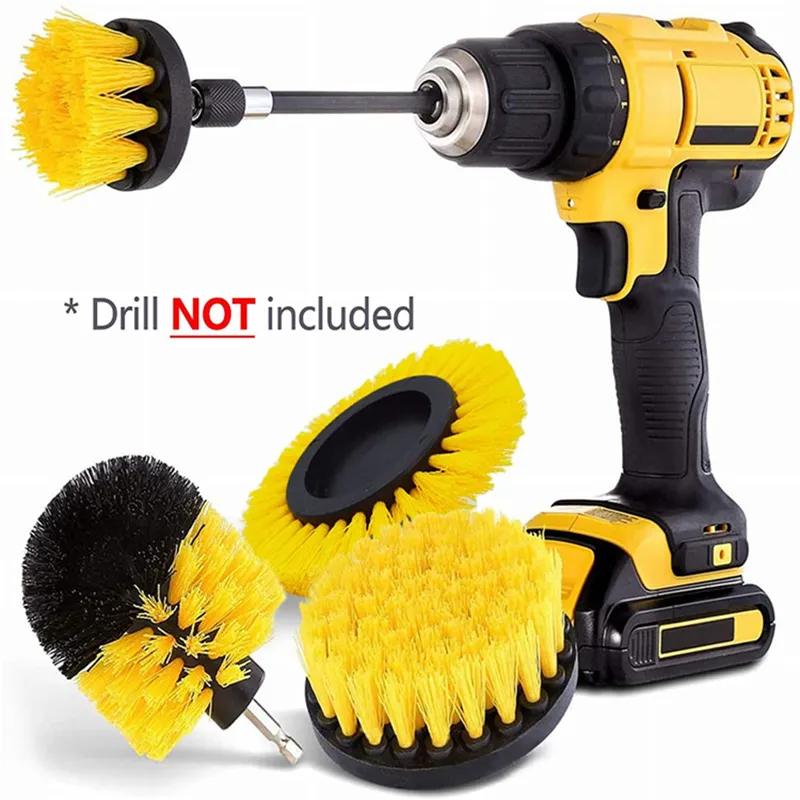 3Pcs Electric Drill-Brush Kit Power Scrubber Brush For Carpet Bathroom Surface Tub Furniture Shower Tile Tires Cleaning Tool