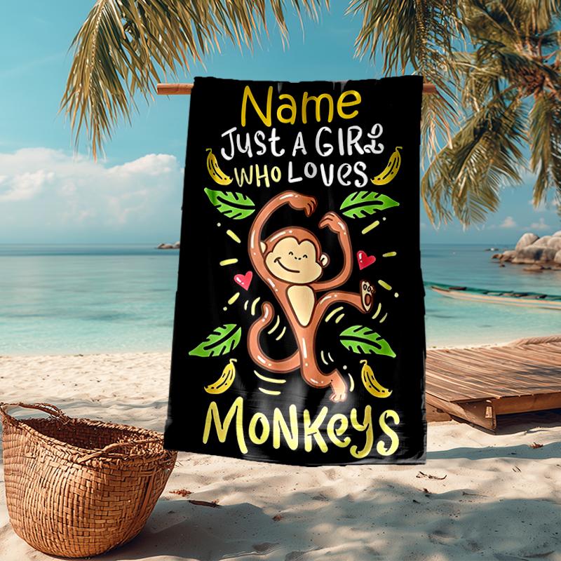 Custom Name Ultra-Soft Beach Towel with Monkey Theme,Ideal for Pool - Camping, Diving - Perfect Travel Essential, Vibrant Beach Towel.
