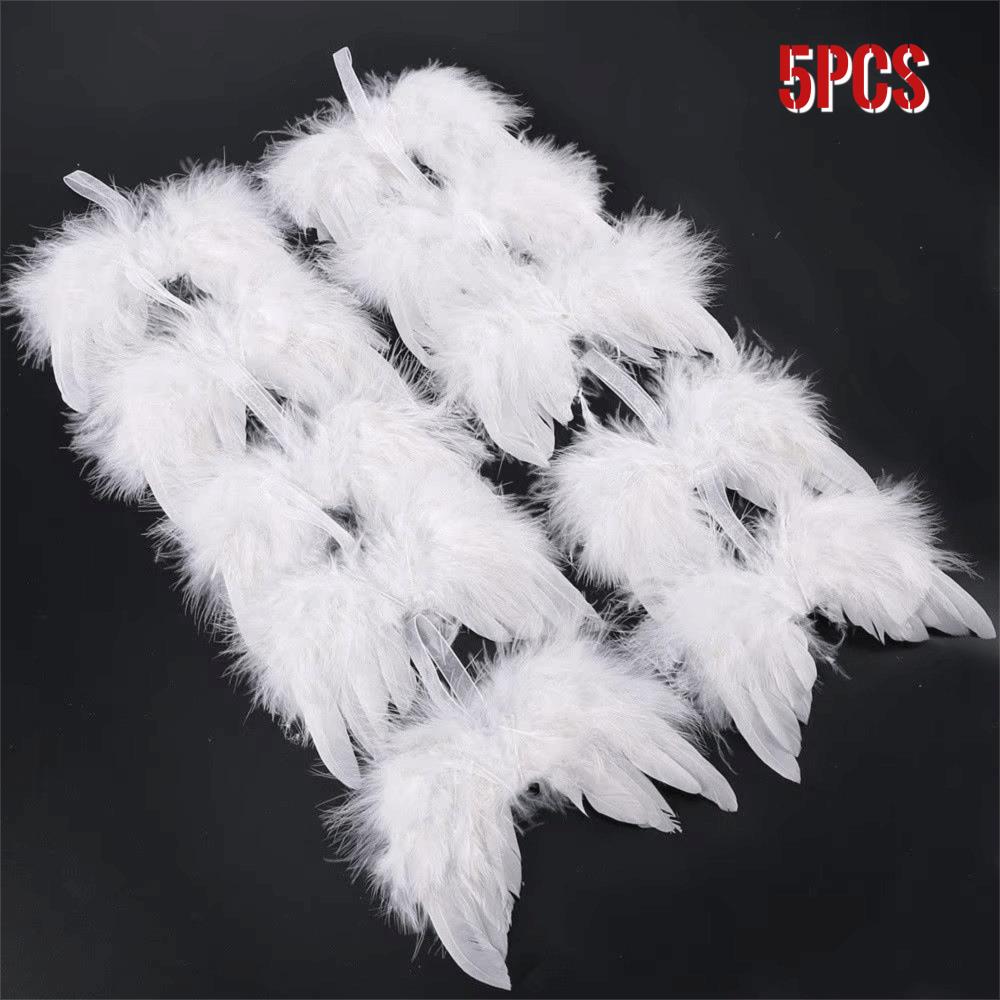 5Pcs White Feather Angel Wings Hanging Christmas Tree Ornaments Christmas Tree Decor