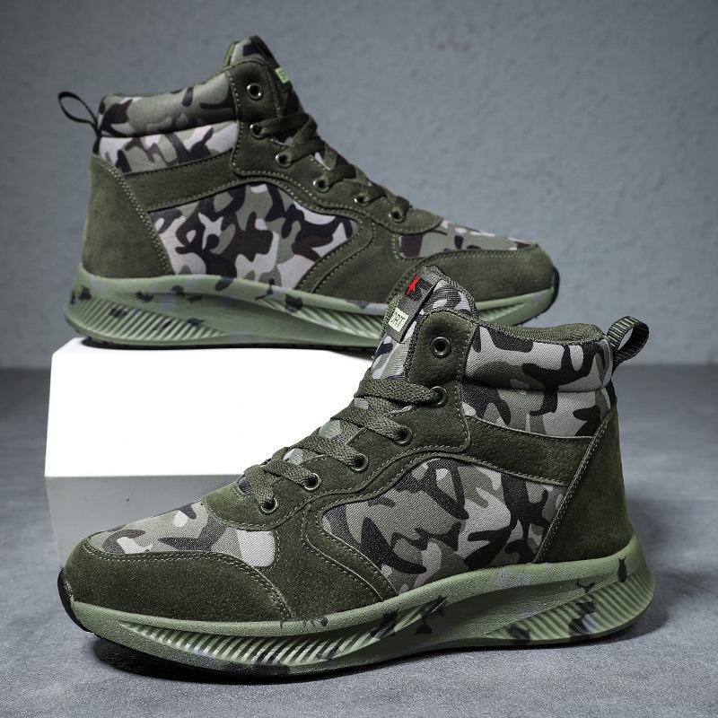 High-top canvas camouflage shoes men's and women's outdoor sports training shoes hiking shoes student military training shoes