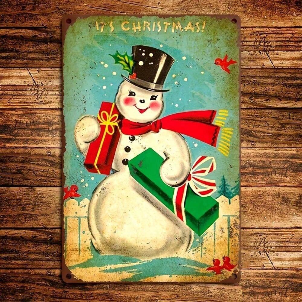 Vintage Snowman Metal Wall Art Outdoor Christmas Decor Pre Drilled Holiday Yard Sign