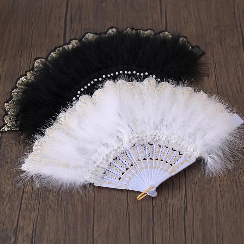 Lolita Feather Lace Pearl Retro Fan Flower Wedding Gorgeous Tea Party Manga Exhibition Photo Props