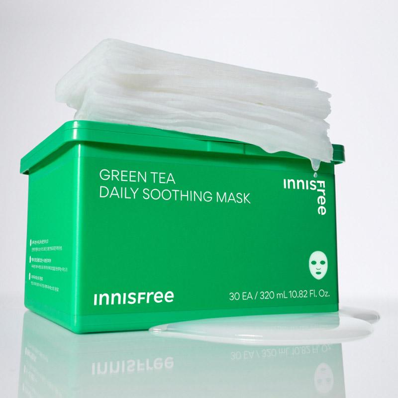Innisfree mask, repairing hydrating, various skin types, 30 Green tea moisturizing and soothing mask-30 pieces in box