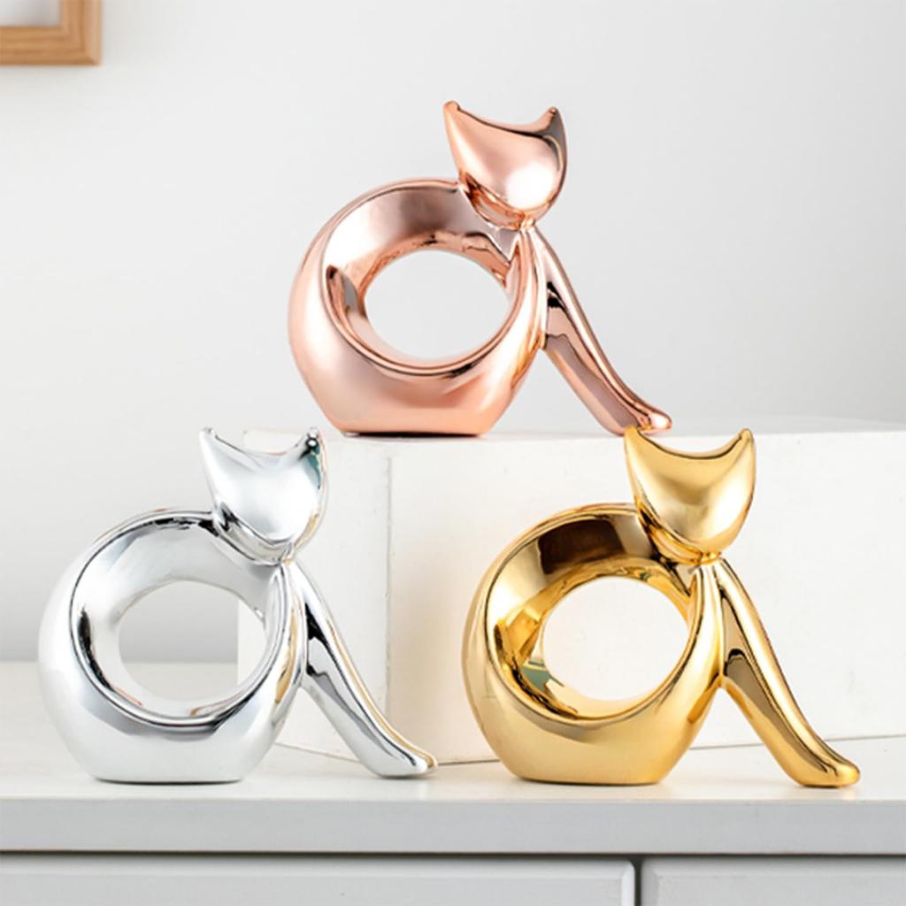 Queen-b Cat Art Object, Elegant Cat Figurine, Stylish Ceramic Decor, Cute Tabletop Ornament, Collectible Figurine, Nordic Style, Perfect for Bedroom,