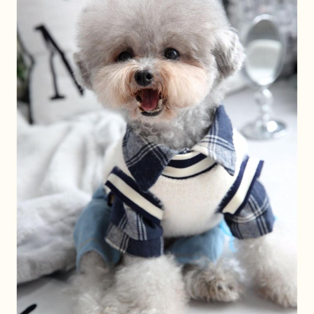 Plaid Shirt With Denim Pants Vest Overall For Dog Autumn Winter Pet Fashion Clothes Set For Small Medium Animal Chihuahua Yorkie