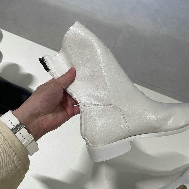 Fashion Soft Leather Designer Boots For Women 2026 New Style Rear Zipper Washable Ankle Boots Slim Boots