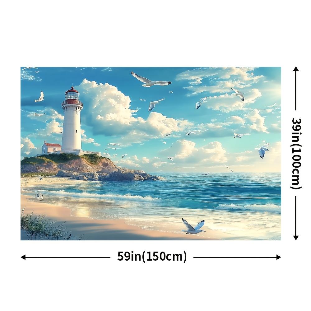 Coastal style lighthouse beach scene background, universal holiday and party photography props