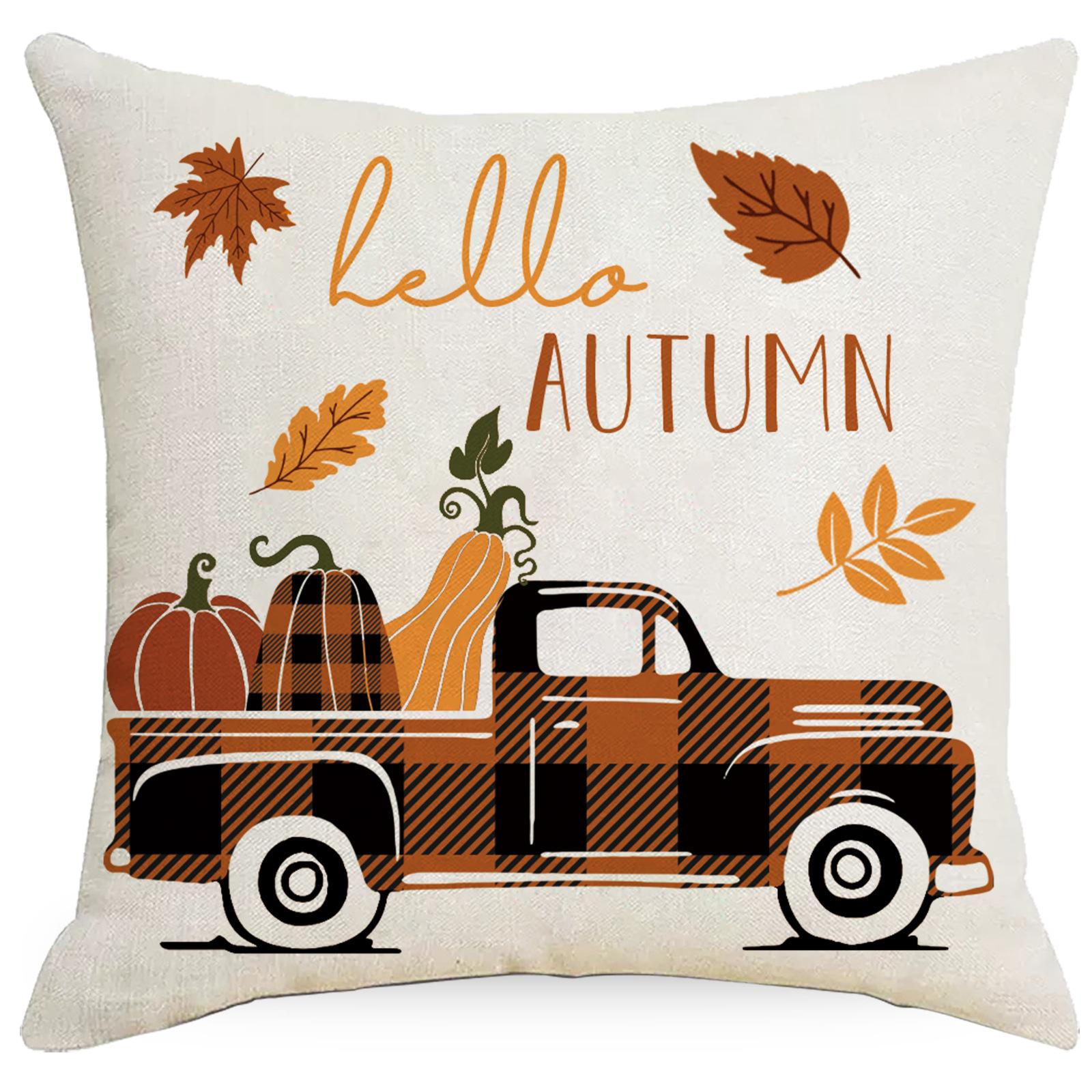 

Home Ornament Pillow Case Autumn Harvest Pumpkin Maple Leaf Linen Living Room Sofa Cushion Pillow Premium Durable 45 * 45Cm