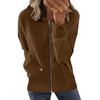 Women's Loose Fit Solid Color Zip Up Hooded Long Sleeve Sweatshirt Casual Pocket Hoodie Top