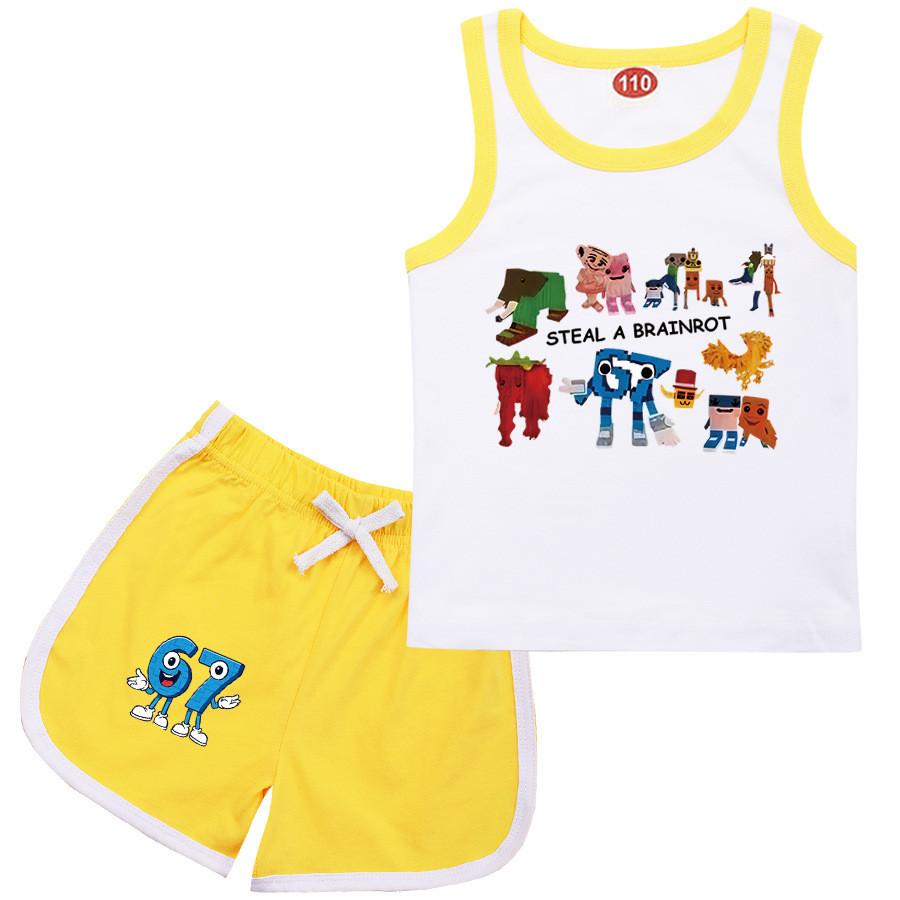 9191 Kinder Steal a Brainrot 67 Aufdruck Oberteil Hose Trainingsanzug Sets