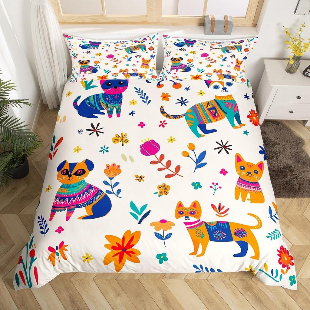 Lieblicher Igel Bettbezug Twin King Hippie Ausgefallen Blume Bettwäsche Set für Kinder Jungen Mädchen Lustiger Tribal Igel Bettdeckenbezug