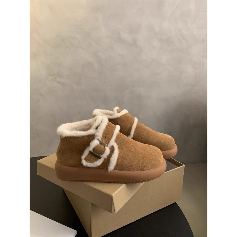 Women's Large Size Hairy Mouth Soft Sole Heightening Warm Fur One Winter Non-slip Snow Boots Plush Lining Outdoor Sports Cotton Short Boots