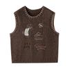 CHUYU Vintage Contrast Trim Crew Neck Embroidered Knit Vest