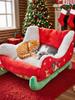 Christmas Sleigh Pet Bed Plush Cozy Washable Dog Cat Bed Holiday Themed Pet Nest for Puppy Kitten Winter Christmas Decoration