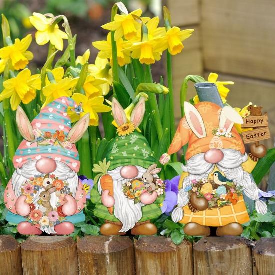 Easter Bunny Garden Stake Weatherproof Spring Yard Art Stake Festive Rabbit Egg Gnome Lawn Stake for Outdoor Planter Flower Bed Easter Decoration