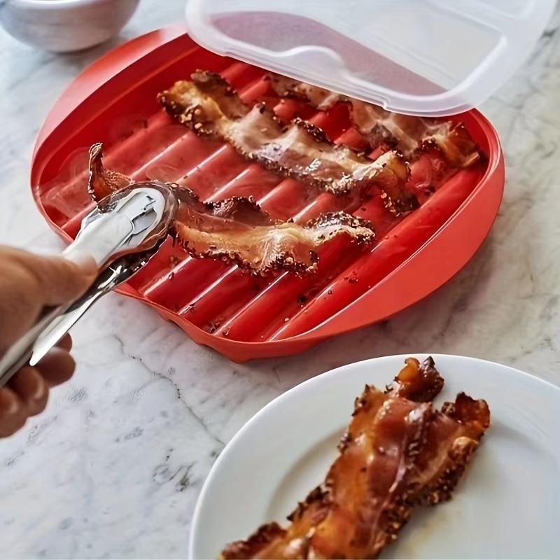 1PC/3 PCS Microwave Bacon Tray with Splatter Lid Safety Quick and with No Mess Non-Stick Cooker Make Crispy Bacon in few Minutes