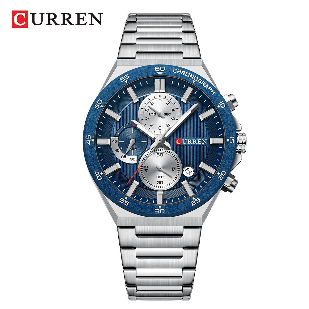 CURREN Sporty Elegant 43mm Men's Chronograph Dial Watch with Stainless Steel Band Luminous Hands Quartzt Wristwatch for Men