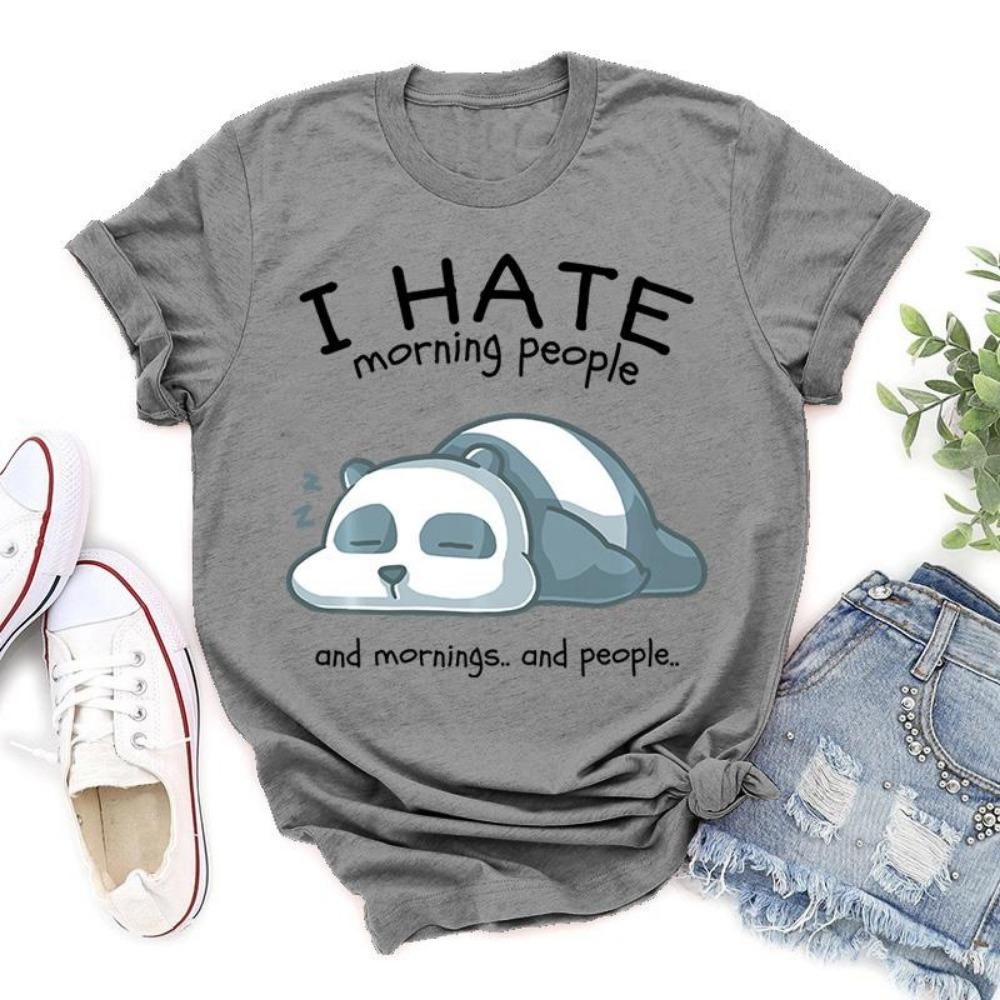 Cute I Hate Morning People Print T-shirts For Women Summer Lovely Short Sleeve Casual Round Neck T-shirts Tops