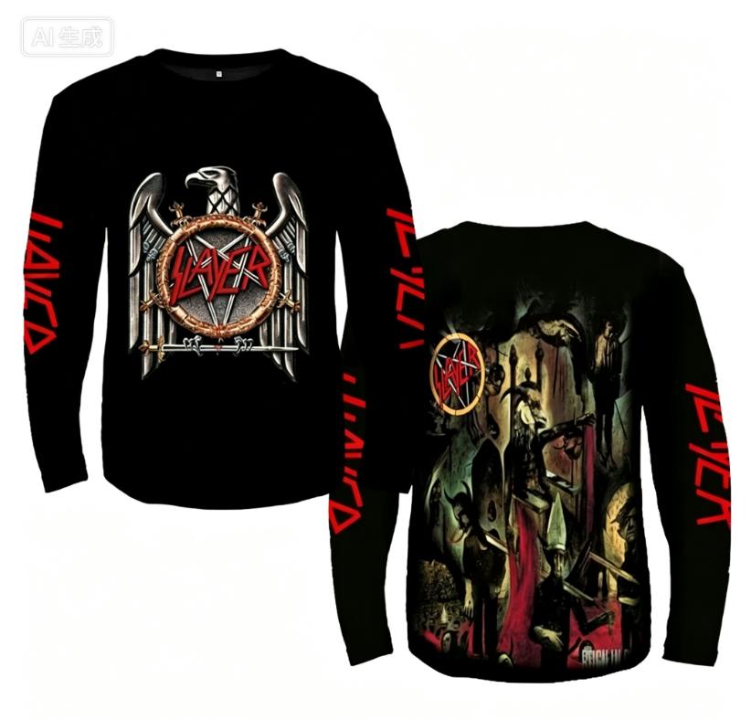 Rock Slayer Band Long SleeveT-shirt Men Women Fashion Oversized Tops Tees 3D Print Metal Tshirt Mens Clothing Skull Streetwear