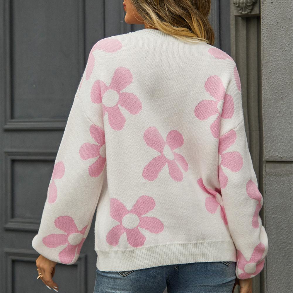 2023 Autumn/Winter Women's Casual Printed Sweater Pullover Flower Large Size Sweater