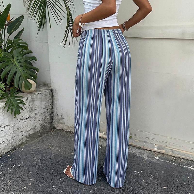 Sommer 2026 neu Amazon Europäisch und Amerikanisch grenzüberschreitend Straße trendig blaue gestreifte Schnürung locker weites Bein Hose Damen