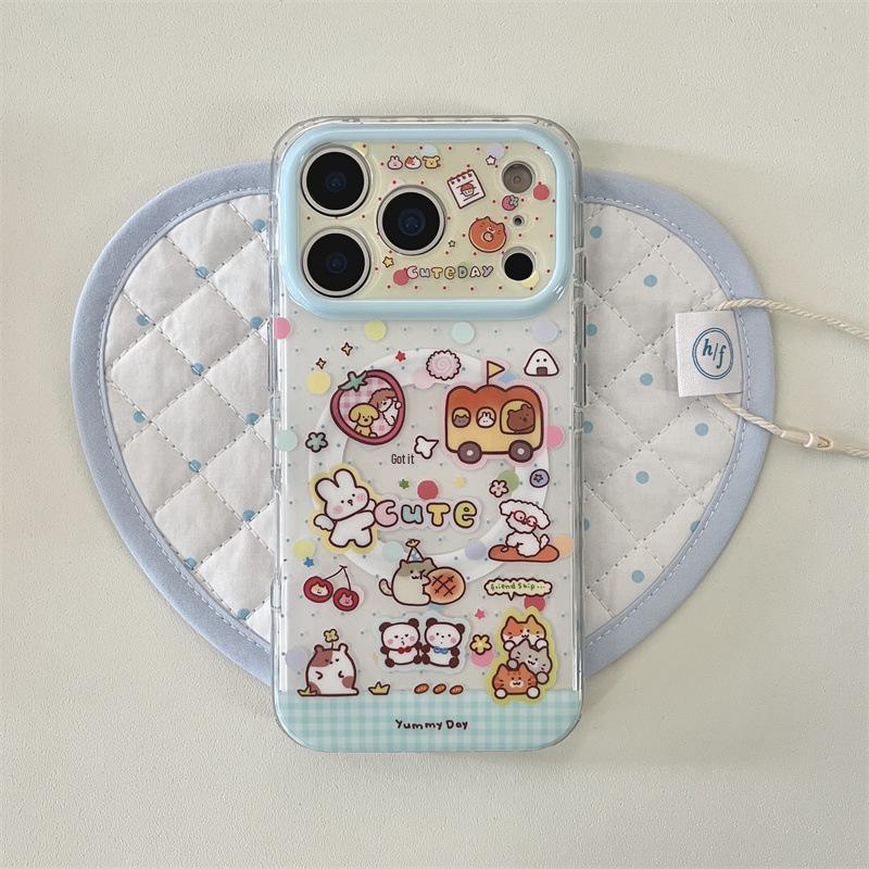

Blue Grid Animal Park Magnetic Stand iPhone Case for 17, 16 Pro Max, 15, 14 iPhone 17