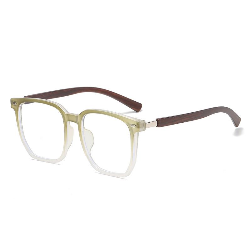 14526 Square Rice Nail Tr90 Glasses Frame Wood Grain Temple, Fashionable Internet Celebrity Anti-Blue Light Flat Mirror For Men And Women