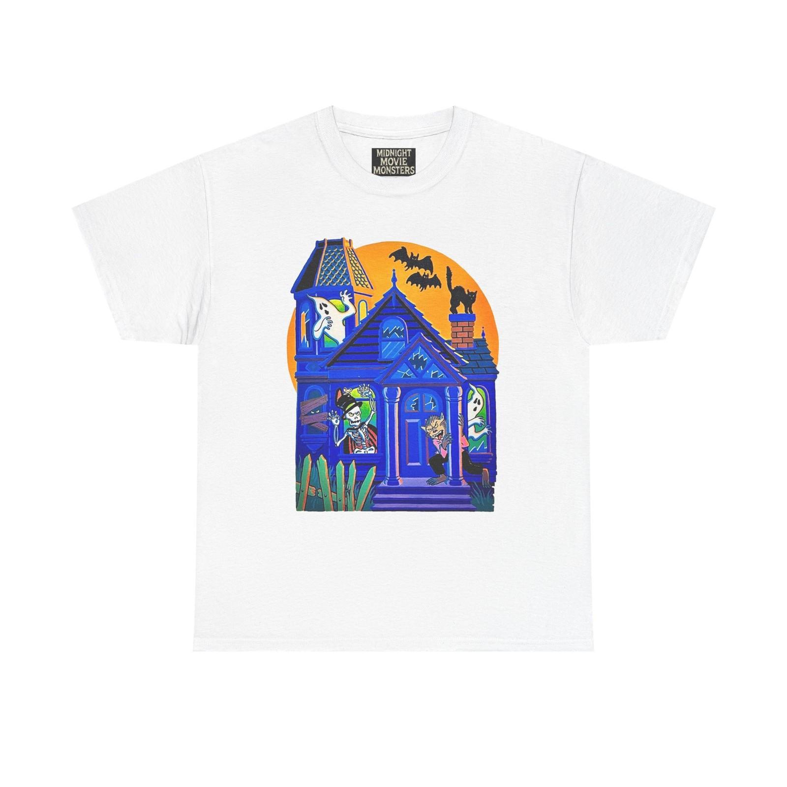 Halloween Haunted House Wolfman Skeleton Ghosts T-Shirt Unisex Heavy Cotton Tee S разноцветный