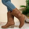 Winter 2025 Women Classic Western Knee High Boots for Girls Premium Quality Slip-on Cowboy Long Booties Autumn Heeled Toe Boots