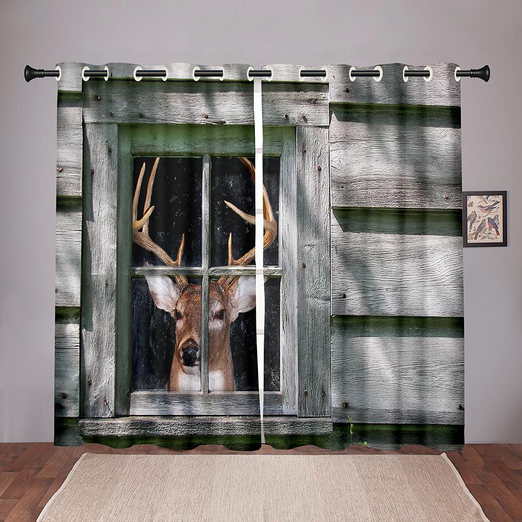 Thick 90% Shading Nature Deer Animal Forest Green TreeBlackout Window Curtain For Bedroom Living Room Bathroom Kicthen Door Hall