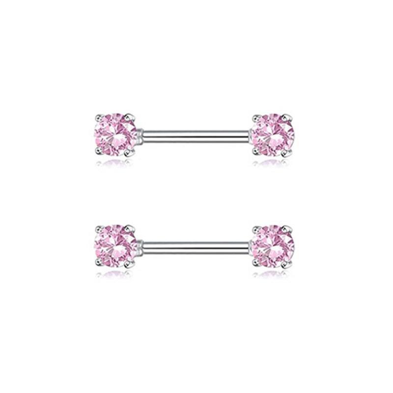 14pcs/Pack Elegant Nipple Bars and Rings Set Elegant Silver Pink Cubic Zirconia Nipple Rings for Trendy Women