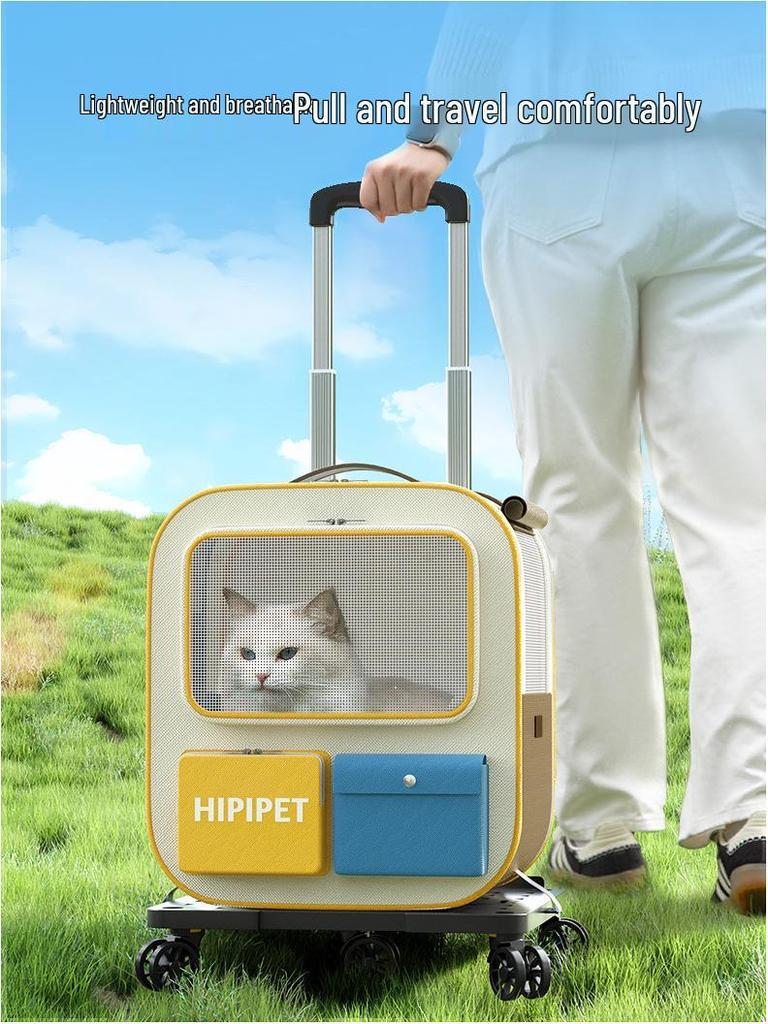 Portable Pet Carrier Trolley: Large Capacity Double Shoulder Bag for Dogs & Cats