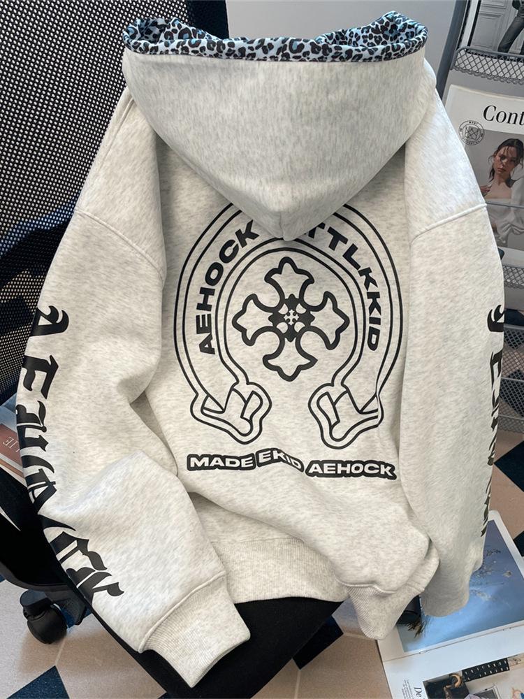 Unisex Retro Gothic Leopard Print Hoodie Jacket for Fall/Winter