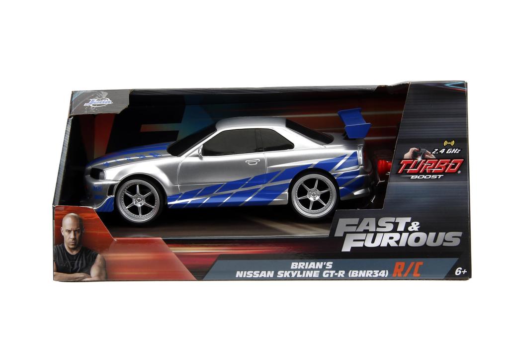 Jada Toys Fast & Furious 1:24 2002 Nissan GT-R R34 Remote Control Car RC, 2.4GHz, Toy for Kids and Adults