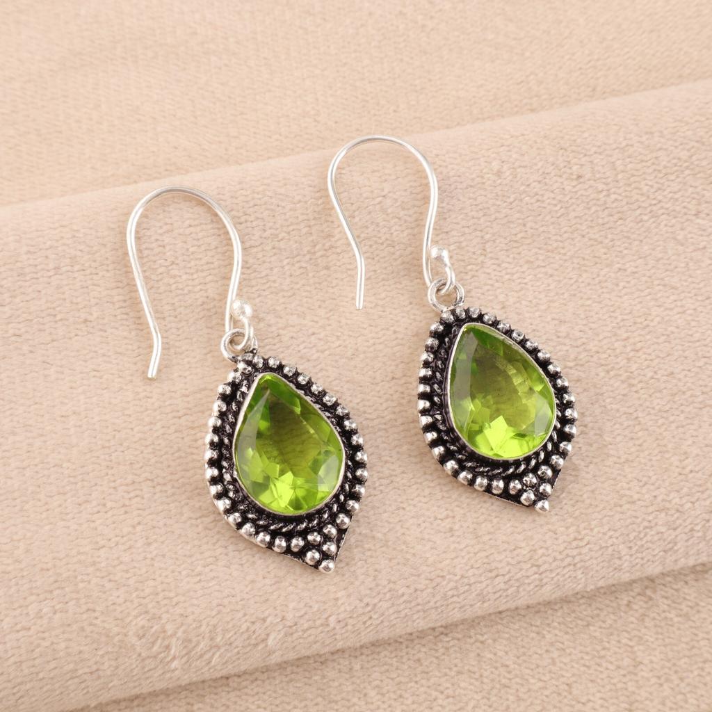 Peridot Gemstone Earrings 925 Sterling Silver Handmade Jewelry Christmas Gift EE-164-4