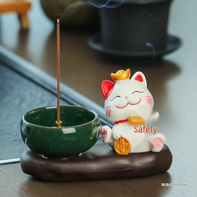 Creative Lucky Cat Incense Holder and Burner Plate for Indoor Decoration