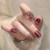 10 Pcs Cherry Red Short Square Press On Nails Cute Glistening Rhinestone Removable Fake Nail Art Tips For Women