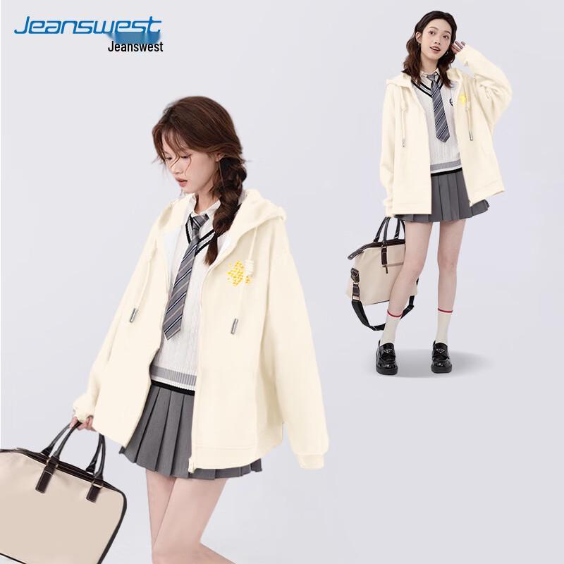 JEANSWEST Women's Relaxed Fit Hooded Zip-Up Sweatshirt