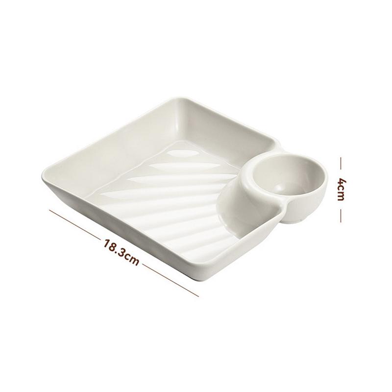

Квадратная тарелка для пельменей с уксусным соусом, место для закуски белый