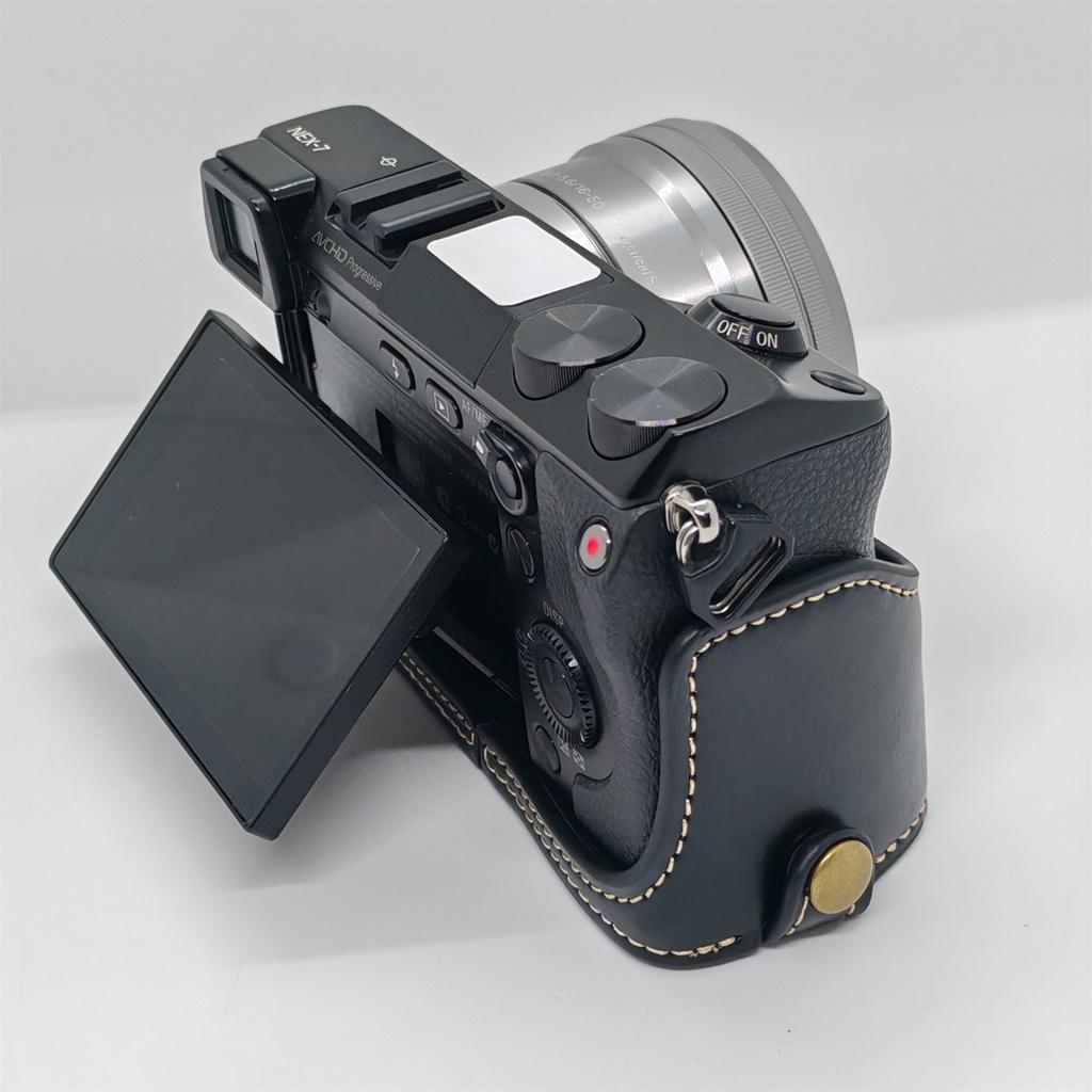 For Sony NEX-7/NEX-6 PU Leather Camera Case Battery Opening Design Half Body Cover with Hand Strap