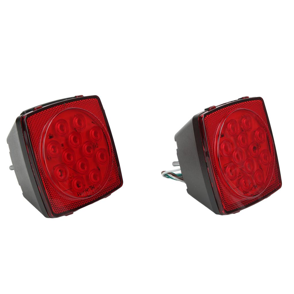 Pair LED Square Lights 12V Trailer Tail Brake Lamp High Brightness for Campers Boats Snowmobiles