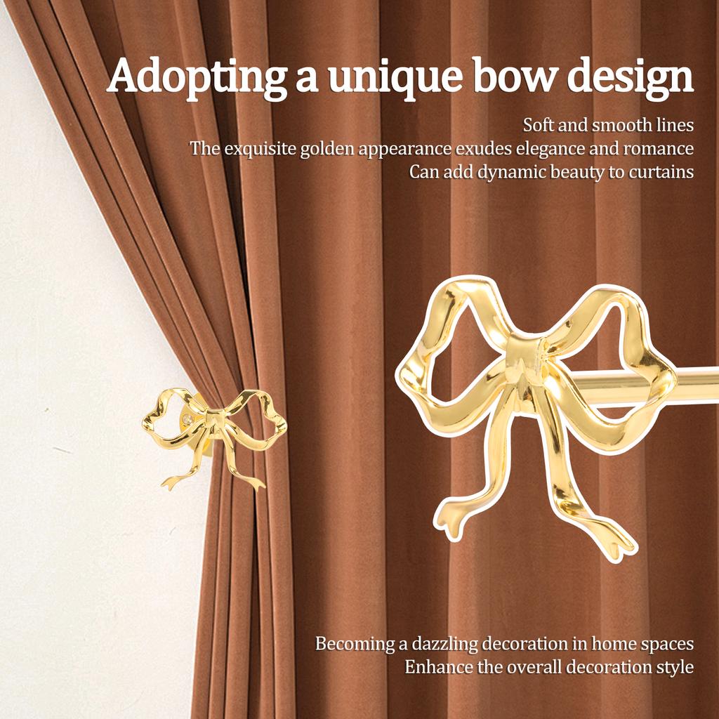 2 Pcs Metal Bow Curtain Tiebacks Wall Mounted Bow Curtain Holdback with Screws Curtains Hooks for Bedroom Living Room Home Decor