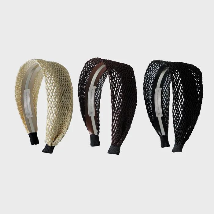 HMS004 Woven Mesh Hairband (Ivory, Brown, Black)