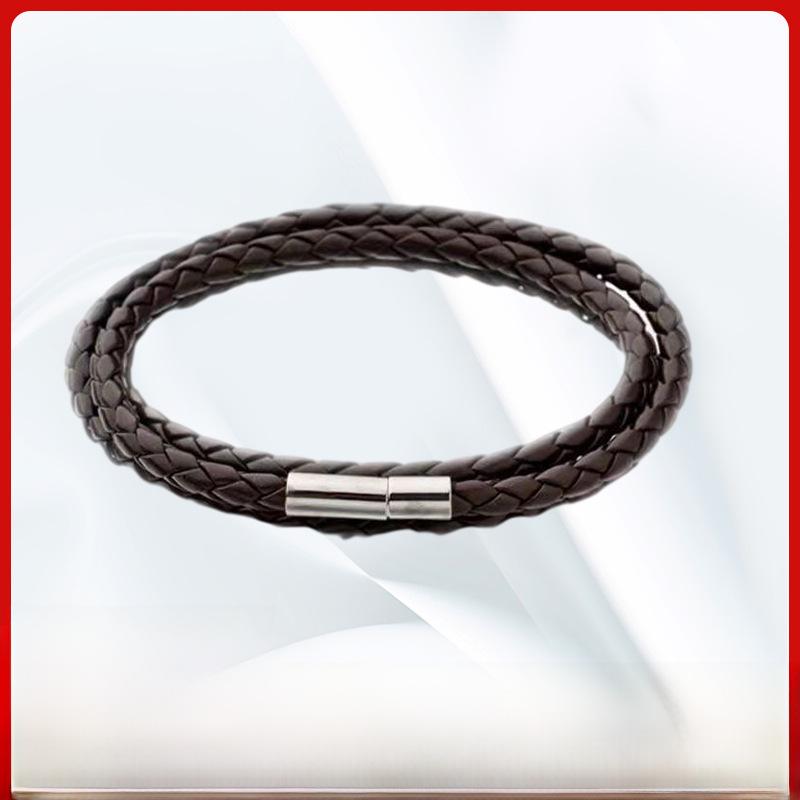 

Minimalist Multilayer Leather Bracelet with Snap Clasp, 4MM, Available in Various Colors Three-Wrap 60CM