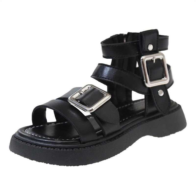 

Girls Metal Buckle Multi Strap Ankle Wrap Thick Sole Open Toe Summer Roman Sandals 26 чёрный