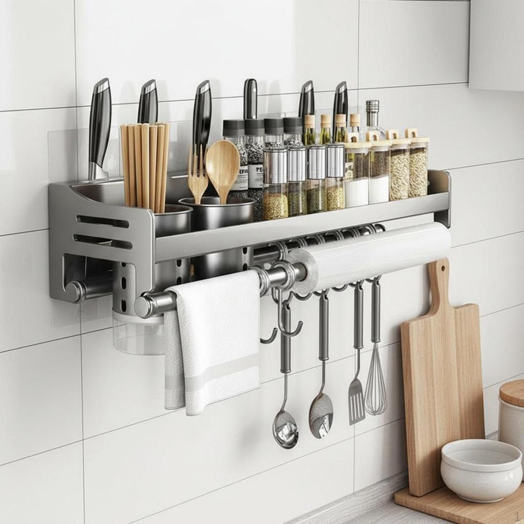 Multifunctional WallMounted Utensil Rack Screwless Installation Holder