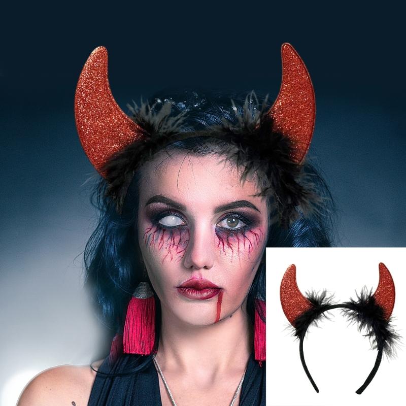Verstellbare Teufelshörner Kopfbedeckung Bequeme Kopfbedeckung Einzigartige Kopfschmuck Kostümzubehör für Halloween-Veranstaltung