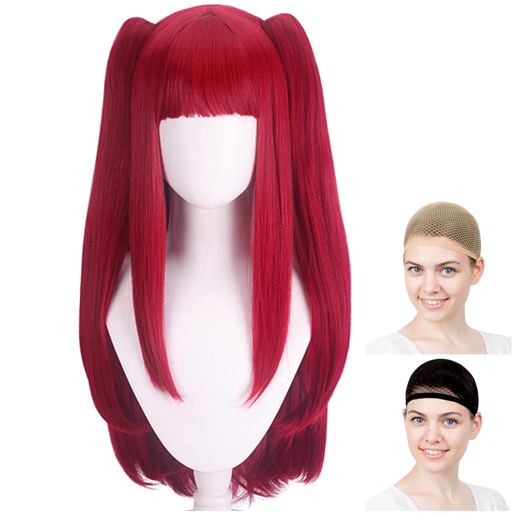 CaseEden Cosplay Wig, Full Wig, Heat Resistant, Long, Twin Tails, with Clip-on, Dark Red, WIG5642